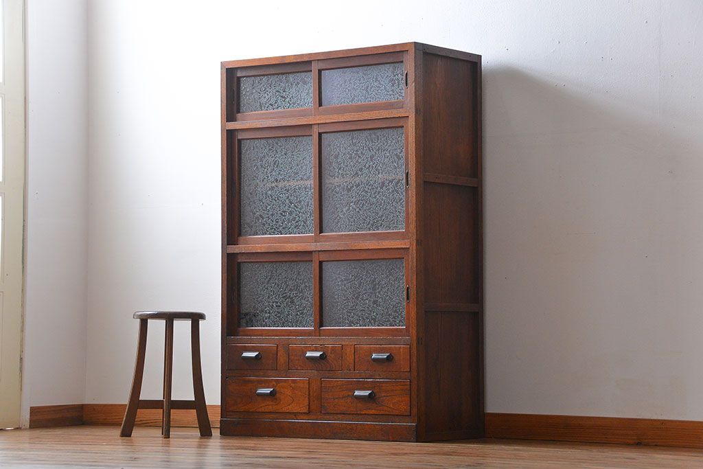 レトロ家具　昭和レトロ　グルーチップガラス食器棚