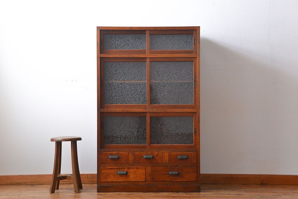 レトロ家具　昭和レトロ　グルーチップガラス食器棚