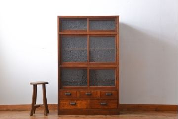 レトロ家具　昭和レトロ　グルーチップガラス食器棚