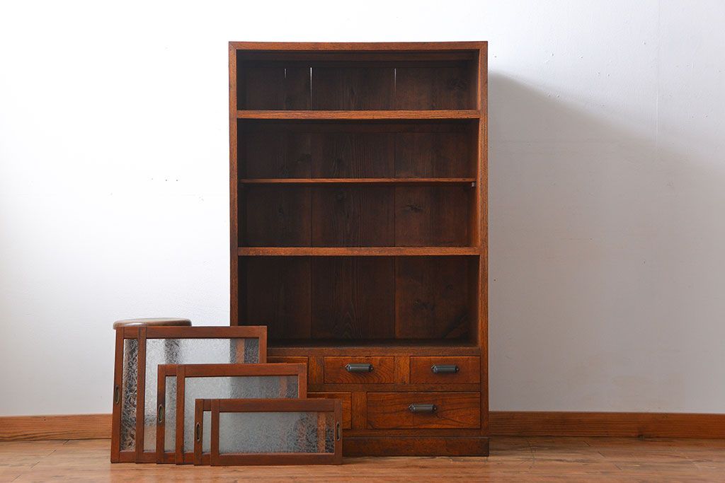 レトロ家具　昭和レトロ　グルーチップガラス食器棚