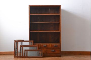 レトロ家具　昭和レトロ　グルーチップガラス食器棚