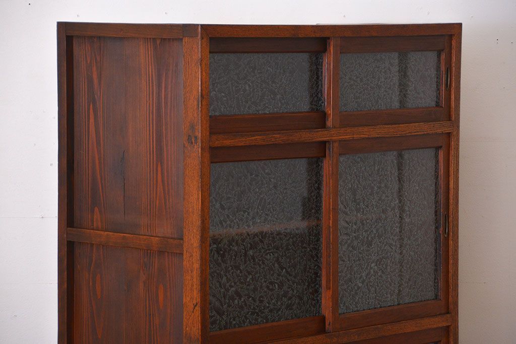 レトロ家具　昭和レトロ　グルーチップガラス食器棚