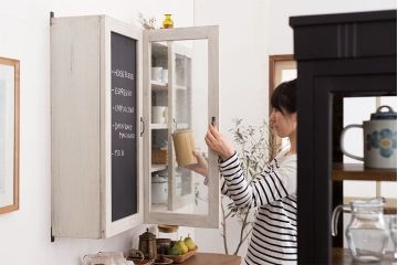 アンティーク家具　アンティークペイント　壁掛けキャビネット(1)