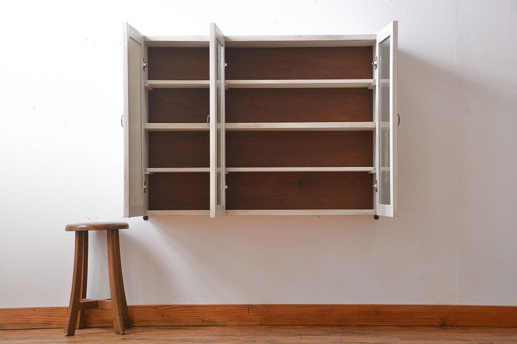 アンティーク家具　アンティークペイント　壁掛けキャビネット(1)