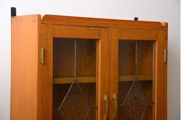 アンティーク家具　ステンドグラス戸　壁掛けキャビネット
