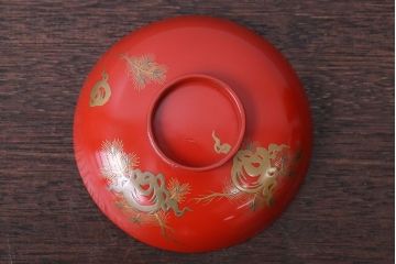 大正〜昭和初期 古い蒔絵の朱塗木製お椀10客