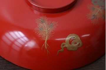 大正〜昭和初期 古い蒔絵の朱塗木製お椀10客