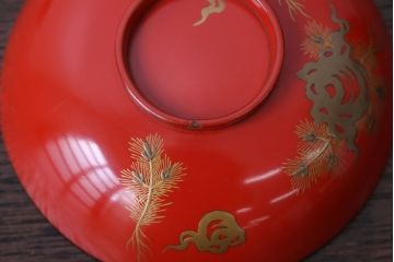 大正〜昭和初期 古い蒔絵の朱塗木製お椀10客