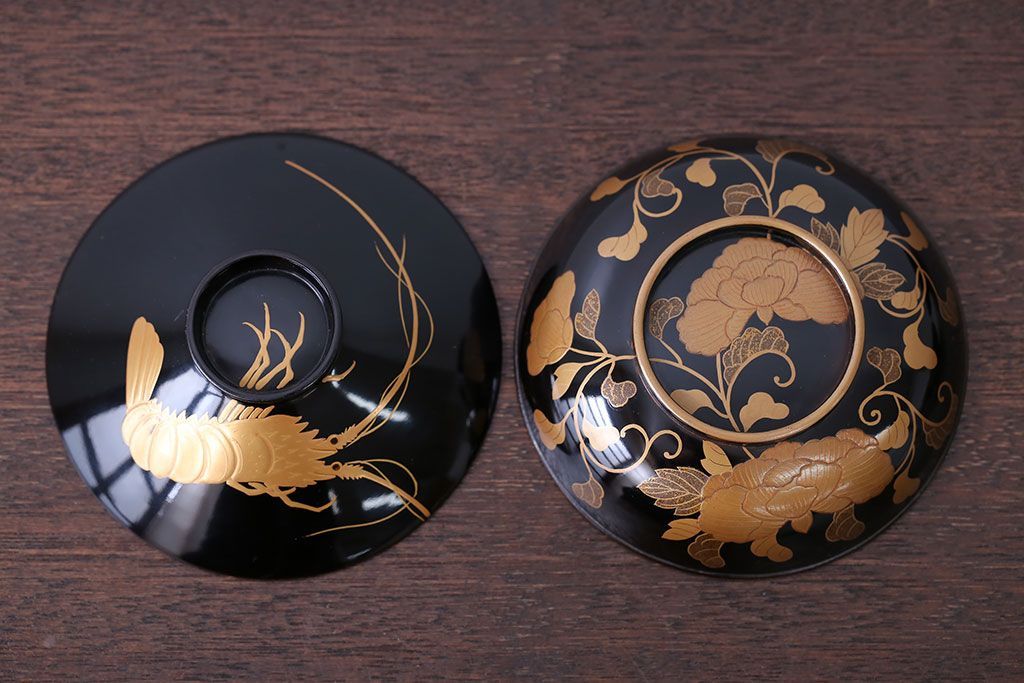 大正〜昭和初期 古い蒔絵の木製お椀8客