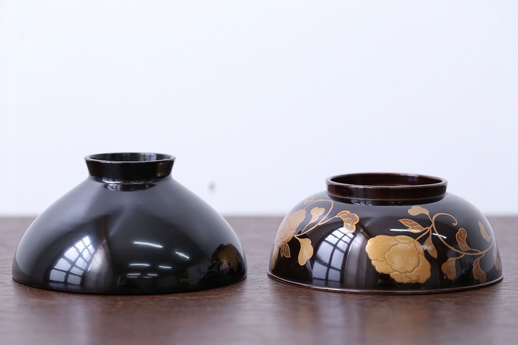 大正〜昭和初期 古い蒔絵の木製お椀8客