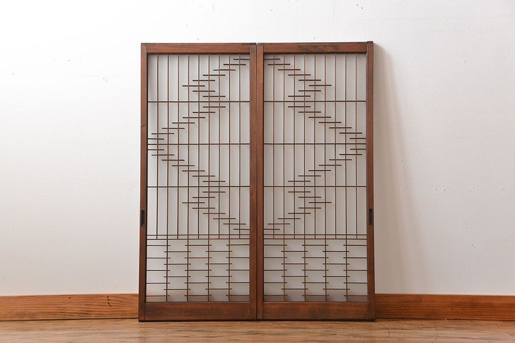 古民具・骨董　裏すりガラス付き書院戸2枚セット