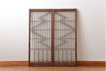 古民具・骨董　裏すりガラス付き書院戸2枚セット