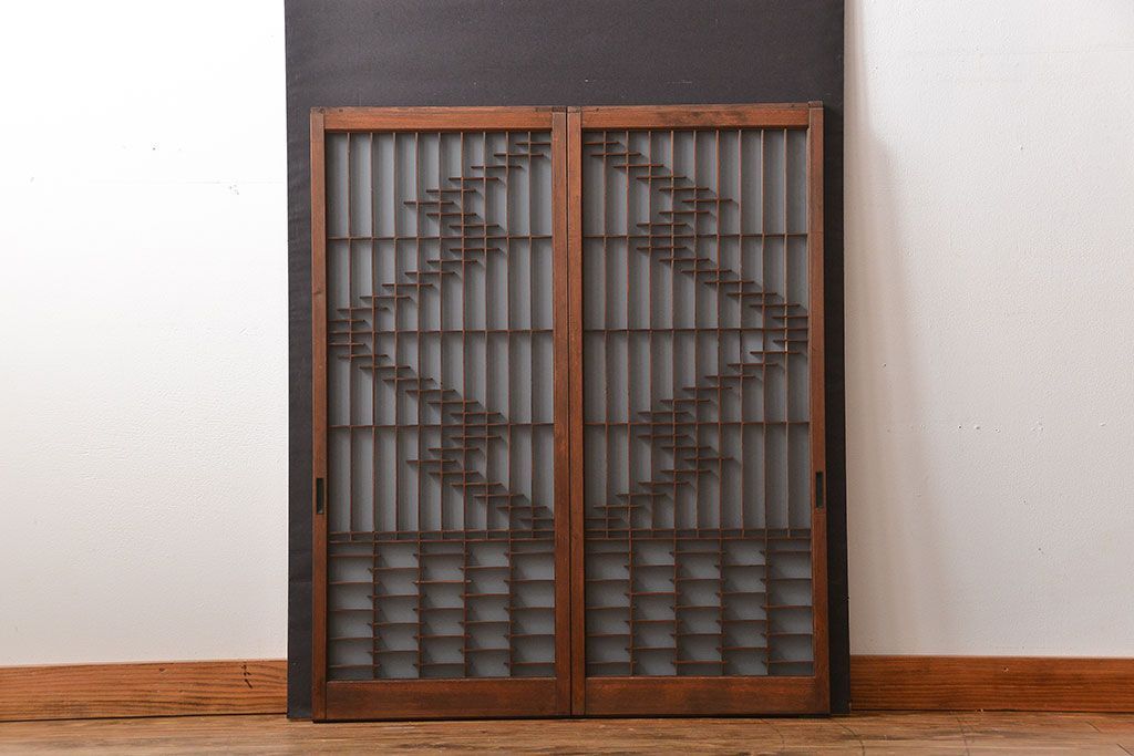 古民具・骨董　裏すりガラス付き書院戸2枚セット