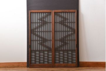 古民具・骨董　裏すりガラス付き書院戸2枚セット