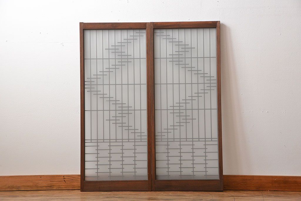 古民具・骨董　裏すりガラス付き書院戸2枚セット