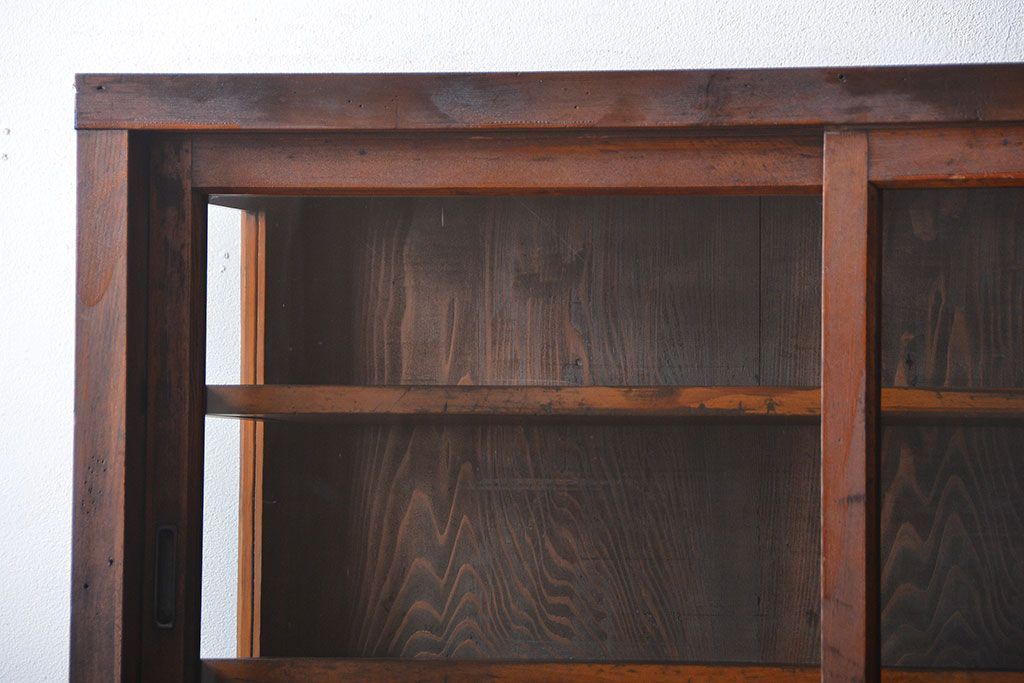 アンティーク家具　アンティーク　三段重ねガラス戸収納棚