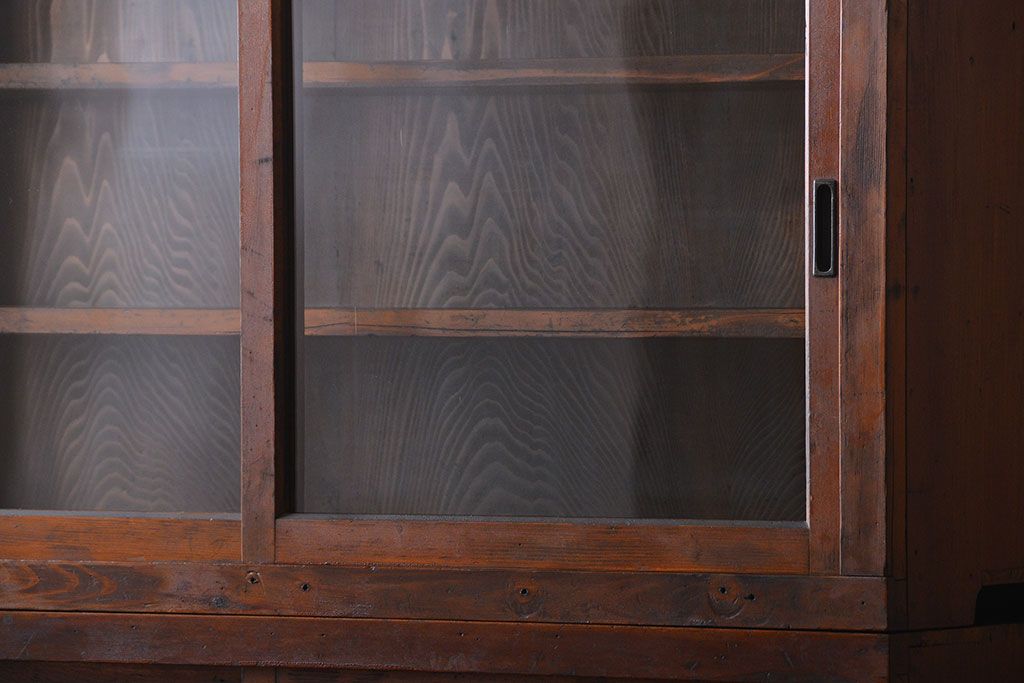 アンティーク家具　アンティーク　三段重ねガラス戸収納棚