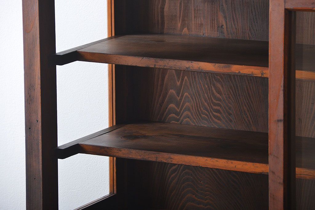 アンティーク家具　アンティーク　三段重ねガラス戸収納棚