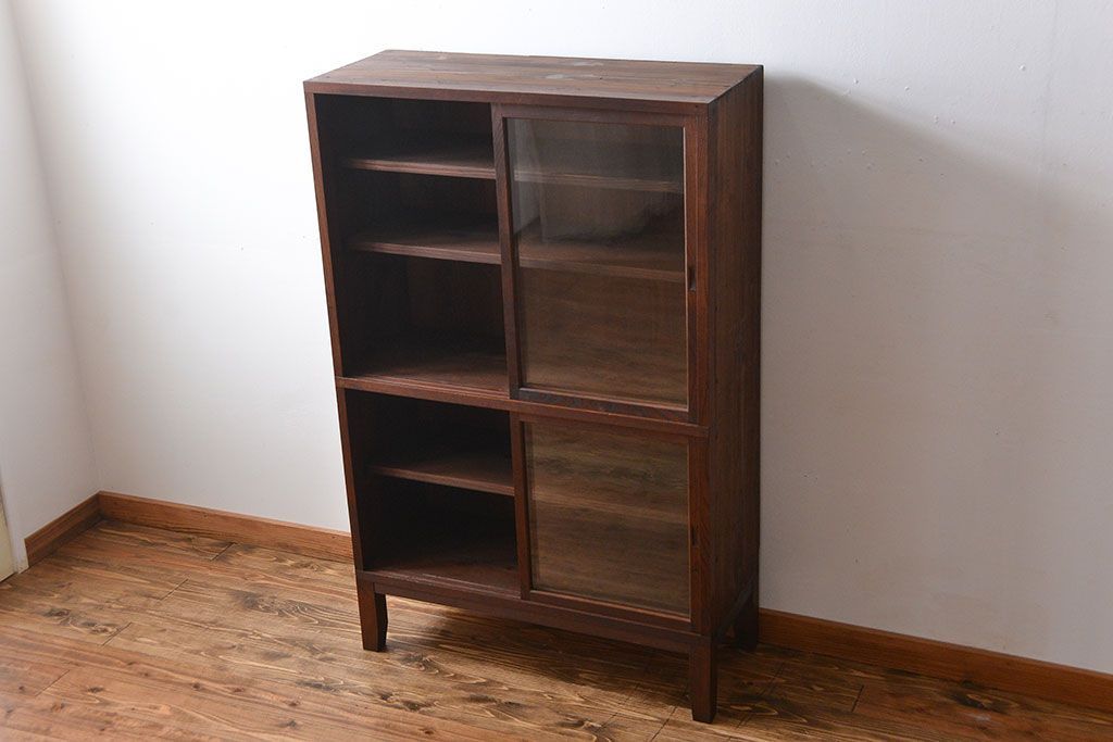 アンティーク家具　大正ロマン　前面欅材の脚付き戸棚