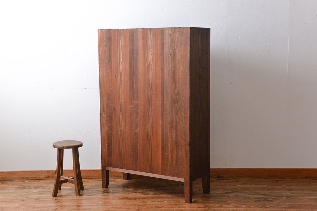 アンティーク家具　大正ロマン　前面欅材の脚付き戸棚