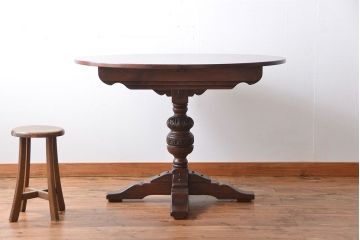 中古　イギリスアンティーク　オーク材のエクステンション丸テーブル