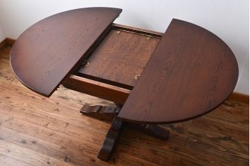 中古　イギリスアンティーク　オーク材のエクステンション丸テーブル
