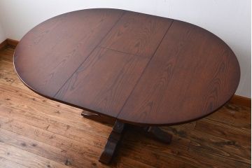 中古　イギリスアンティーク　オーク材のエクステンション丸テーブル