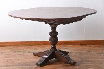 中古　イギリスアンティーク　オーク材のエクステンション丸テーブル