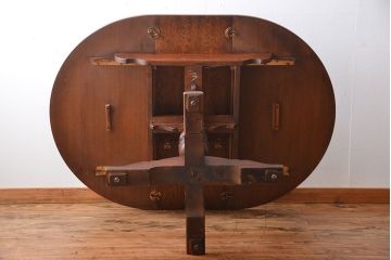 中古　イギリスアンティーク　オーク材のエクステンション丸テーブル