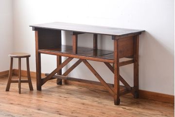 レトロ家具　昭和レトロ　古い味のあるアンティーク木製作業台(テーブル)