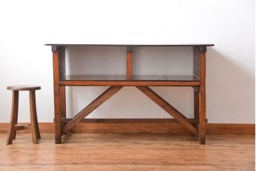 レトロ家具　昭和レトロ　古い味のあるアンティーク木製作業台(テーブル)