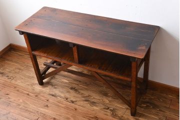 レトロ家具　昭和レトロ　古い味のあるアンティーク木製作業台(テーブル)
