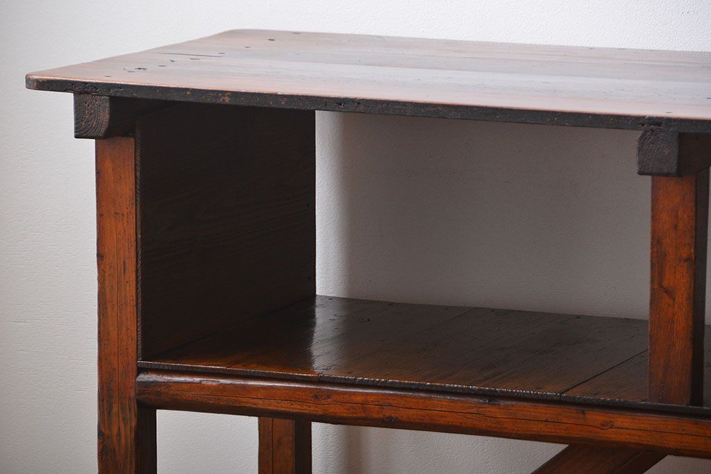 レトロ家具　昭和レトロ　古い味のあるアンティーク木製作業台(テーブル)
