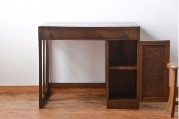 アンティーク家具　アンティーク　ナラ材の変わり型片袖机