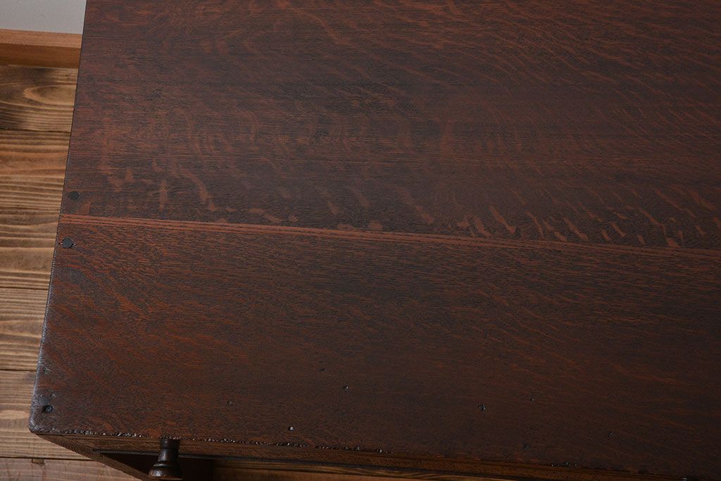 アンティーク家具　アンティーク　ナラ材の変わり型片袖机