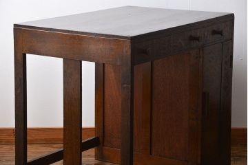 アンティーク家具　アンティーク　ナラ材の変わり型片袖机