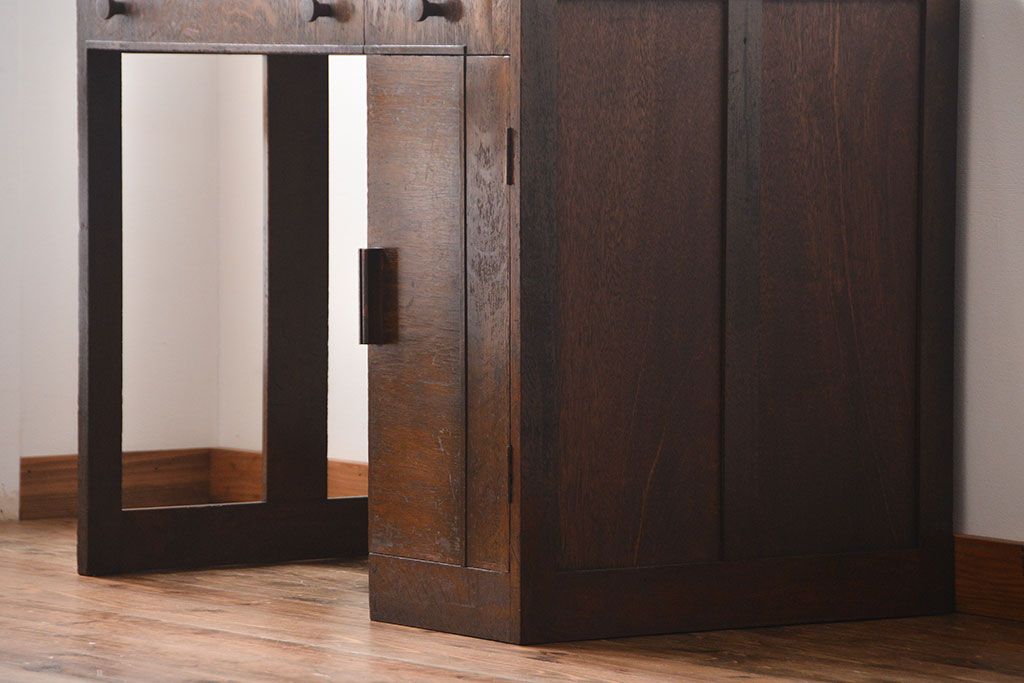 アンティーク家具　アンティーク　ナラ材の変わり型片袖机