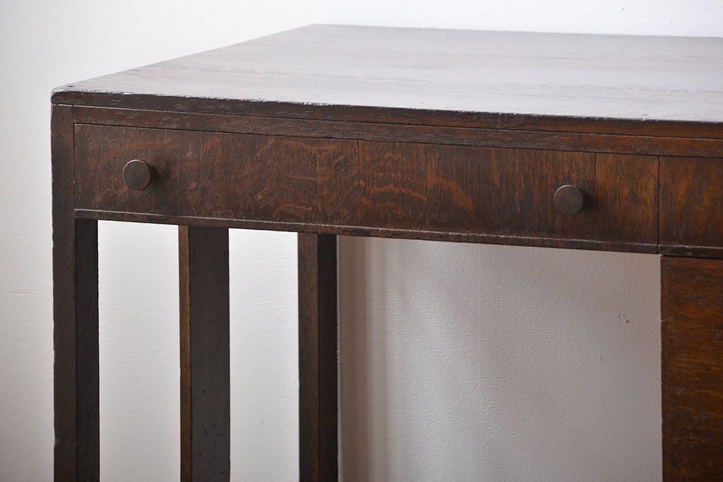 アンティーク家具　アンティーク　ナラ材の変わり型片袖机