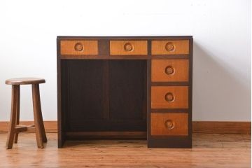 レトロ家具　昭和レトロ　ナラ材のかわいい片袖机