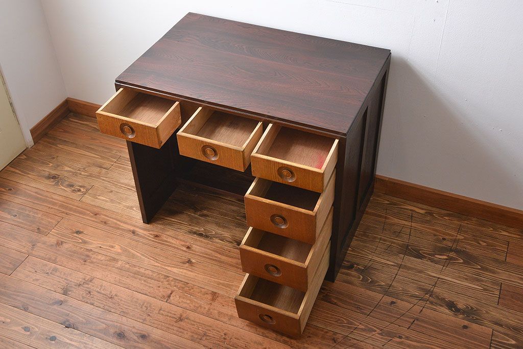 レトロ家具　昭和レトロ　ナラ材のかわいい片袖机