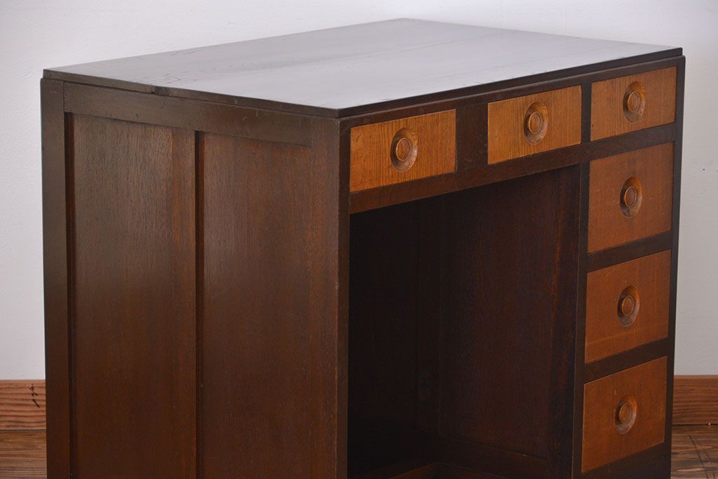 レトロ家具　昭和レトロ　ナラ材のかわいい片袖机