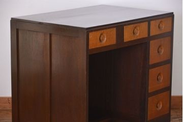 レトロ家具　昭和レトロ　ナラ材のかわいい片袖机