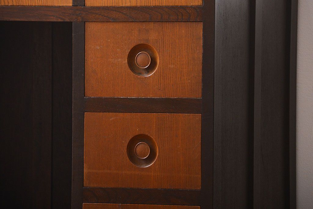 レトロ家具　昭和レトロ　ナラ材のかわいい片袖机