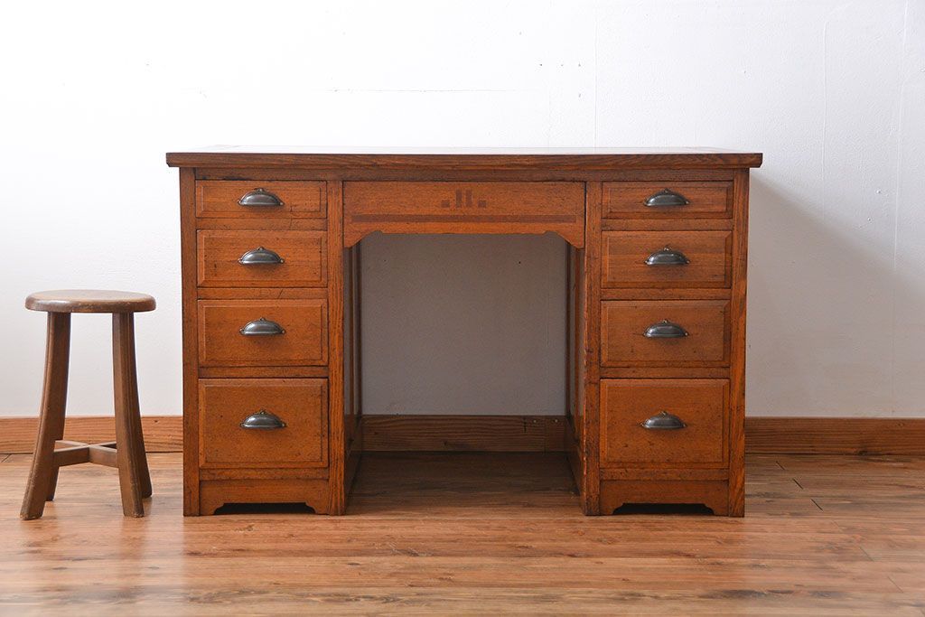 アンティーク家具　アンティーク　ナラ材!組み立て式両袖机