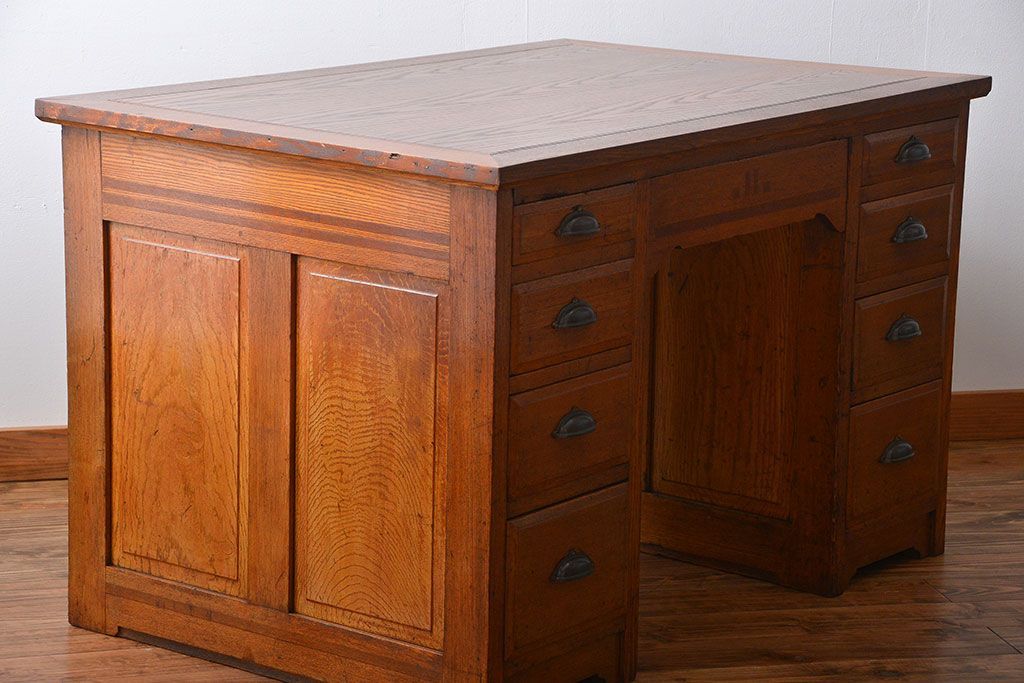 アンティーク家具　アンティーク　ナラ材!組み立て式両袖机