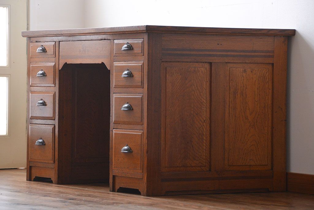 アンティーク家具　アンティーク　ナラ材!組み立て式両袖机