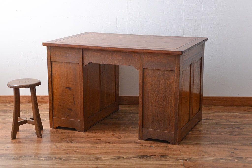 アンティーク家具　アンティーク　ナラ材!組み立て式両袖机