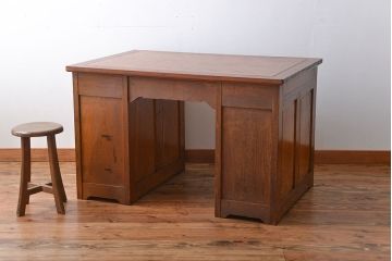 アンティーク家具　アンティーク　ナラ材!組み立て式両袖机