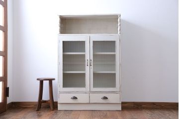 アンティーク家具　アンティークペイント　2杯引き出し付き本箱