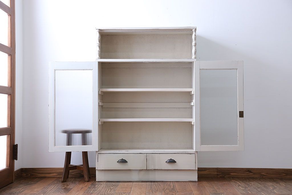 アンティーク家具　アンティークペイント　2杯引き出し付き本箱